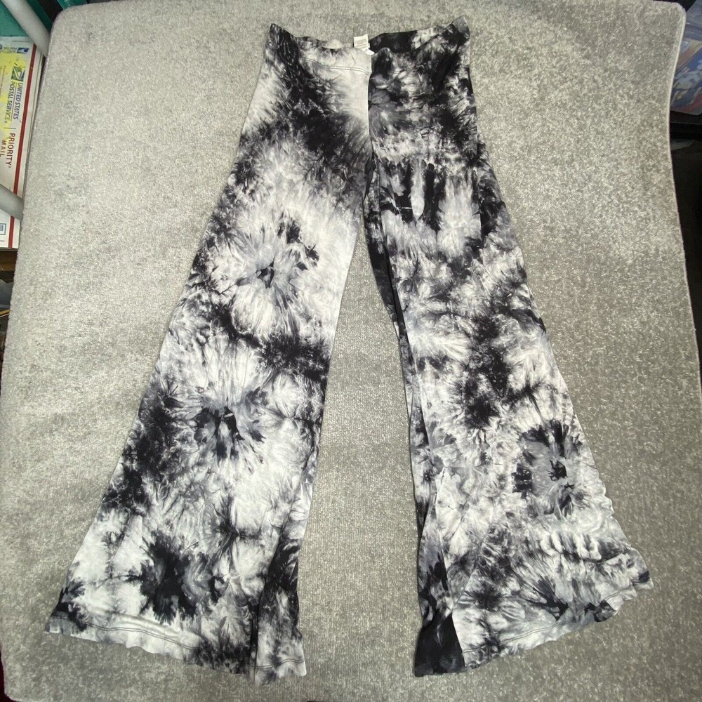 Hippie Guilt Flare Pants Womens Medium Black Tie Dye Stretch Mid Rise Legging